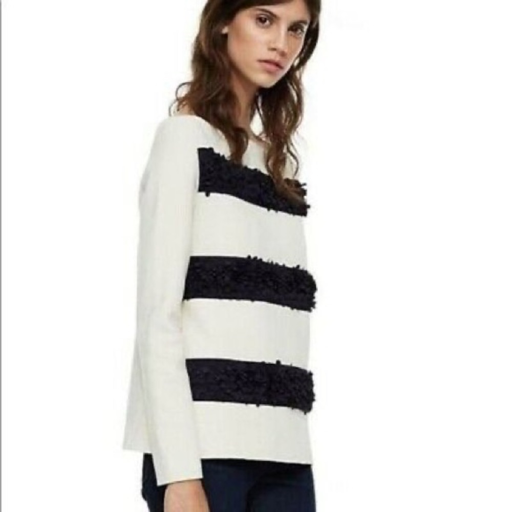 Tory Burch Boat Neck Cream and Navy Sweater Size Small